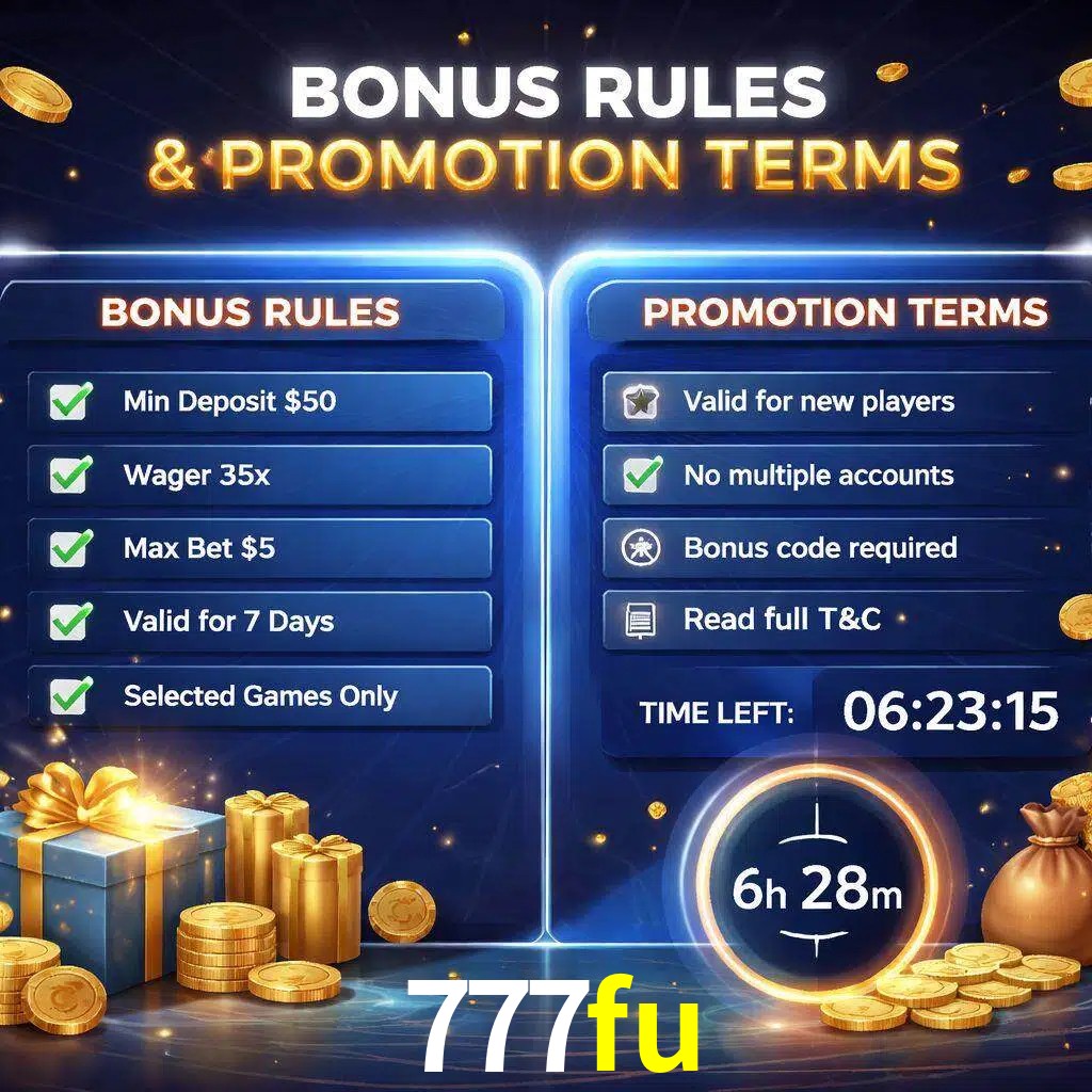 Reglas de promoción 777fu y condiciones de bonos explicadas visualmente