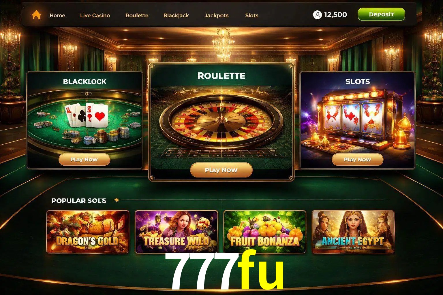 Vista de la plataforma 777fu Casino mostrando categorías organizadas de juegos en línea